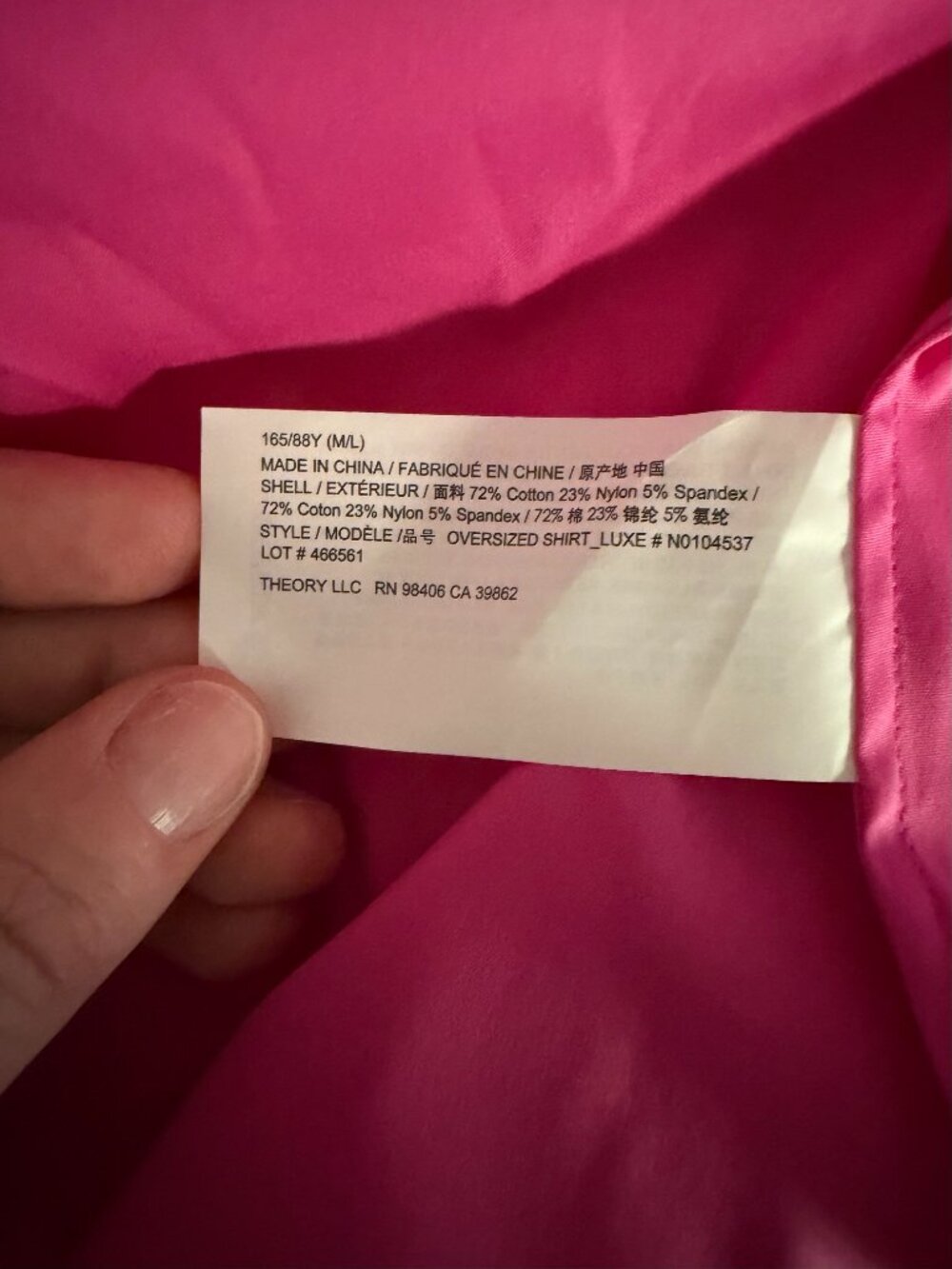 Theory hot pink button down shirt (size: medium/large) - Picture 4 of 4